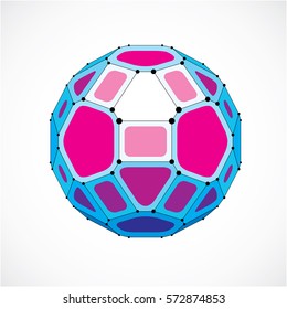 Abstract vector low poly object with black lines and dots connected. Purple 3d futuristic ball with overlapping lines mesh and geometric figures. 