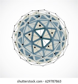 Abstract vector low poly object with black lines and dots connected. 3d origami futuristic form with black overlapping lines mesh.