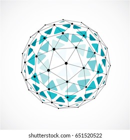 Abstract vector low poly object with black lines and dots connected. Green 3d origami futuristic form with black overlapping lines mesh.