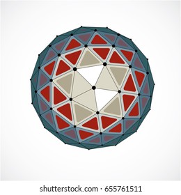 Abstract vector low poly object with black lines and dots connected. Colorful 3d origami futuristic form with black overlapping lines mesh.