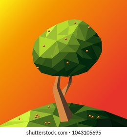 Abstract vector low poly tree illustration on an orange background