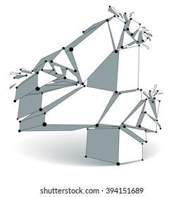 Abstract vector low poly wrecked number 4 with black lines and dots connected. 3d origami futuristic monochrome deformed font with lines mesh.