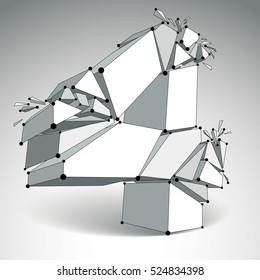 Abstract vector low poly wrecked number 4 with black lines and dots connected. 3d origami futuristic monochrome font with lines mesh.