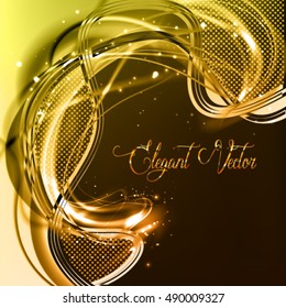 Abstract vector luxury background. Burning golden frame with shine fiber