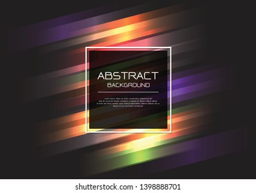 Abstract vector luxury colourful line speed light on black with square banner white frame  template design modern background illustration.