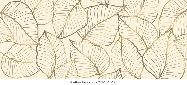 Abstract vector luxury illustration with golden leaves on a beige background for decor, covers, backgrounds, design