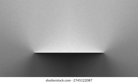 Abstract vector luxury podium for product presentation featuring a shining shelf in a dark gray room interior with a modern noise wall background texture.