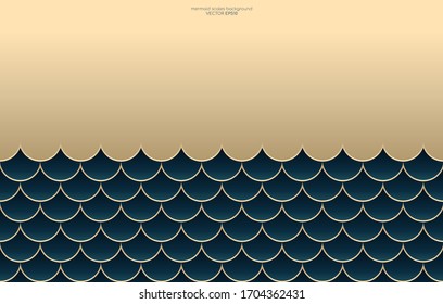 Abstract vector luxury scales pattern background gold and dark teal blue green colors.