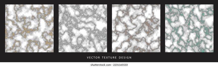 Abstract vector mable texture rippled gold silver bronze emerald black frame background. 