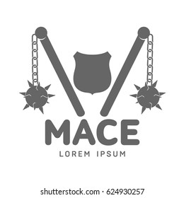 Abstract vector mace label and logo template. War symbol. Silhouettes of medieval guns. Template for business card, poster, banner, design elements. Isolated on white background.