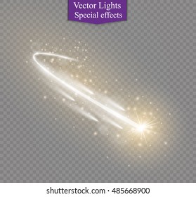 Abstract vector magic glow star light effect with neon blur curved lines. Sparkling dust star trail with bokeh.