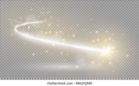 Abstract vector magic glow star light effect with neon blur curved lines. Sparkling dust star trail with bokeh.