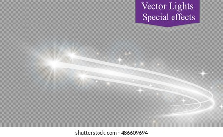 Abstract Vector Magic Glow Star Light Effect With Neon Blur Curved Lines. Sparkling Dust Star Trail With Bokeh.