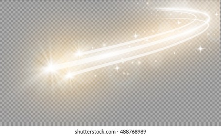 Abstract vector magic glow star light effect with neon blur curved lines. Sparkling dust star trail with bokeh.