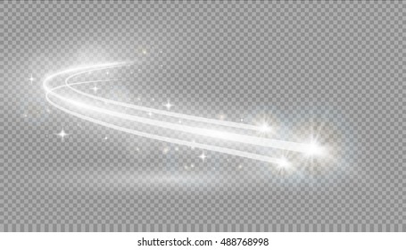 Abstract Vector Magic Glow Star Light Effect With Neon Blur Curved Lines. Sparkling Dust Star Trail With Bokeh.