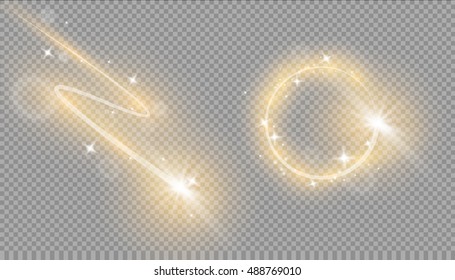 Abstract vector magic glow star light effect with neon blur curved lines. Sparkling dust star trail with bokeh.