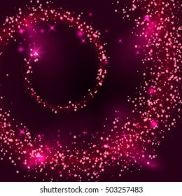 Abstract vector magic glow star light effect. Sparkling dust trail with bokeh. Special red christmas effect on dark background. Vector effect background. EPS 10