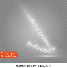 Abstract vector magic glow star light effect with neon blur curved lines. Sparkling dust star trail with bokeh.