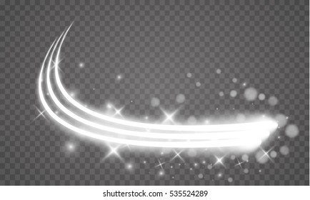 Abstract vector magic glow star light effect with neon blur curved lines. Sparkling dust star trail with bokeh.