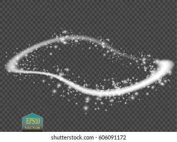 Abstract vector magic glow star light effect with neon blur curved lines. Sparkling dust star trail with bokeh. Vector illustration of swirll magic light vector element


