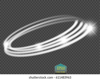 Abstract vector magic glow star light effect with neon blur curved lines. Sparkling dust star trail with bokeh. Vector illustration of swirll magic light vector element
