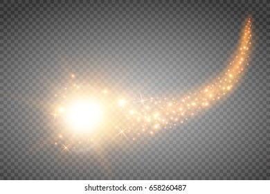 Abstract vector magic glow star light effect with neon blur curved lines. Sparkling dust star trail with bokeh.