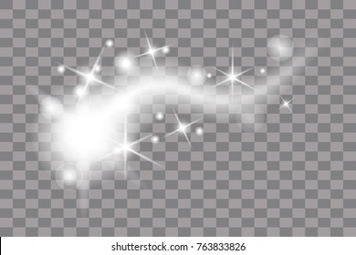 Abstract vector magic glow star light effect with neon blur curved lines. Sparkling dust star trail with bokeh.