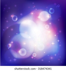 Abstract vector magic purple background. Planets in space. Place for text. EPS-10