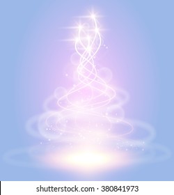 Abstract vector magic vortex Sunrise light background with rising star neon blur swirl line and spark. Sparkling dust curl star trail with bokeh. 