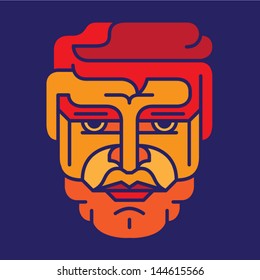 Abstract vector Male Face illustration with bold outlines and yellow, orange, red shades