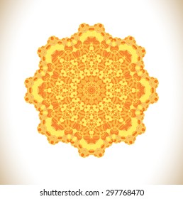Abstract vector mandala background. Sunny yellow  circle pattern