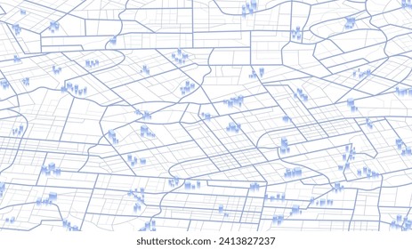 Abstract vector map of 3d buildings. Abstract navigation plan of urban area. Generic city map with signs of streets, roads, and house. Simple scheme of city. Editable isometric illustration