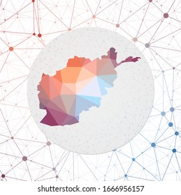 Abstract vector map of Afghanistan. Technology in the country geometric style poster. Polygonal Afghanistan map on 3d triangular mesh background. EPS10 Vector.