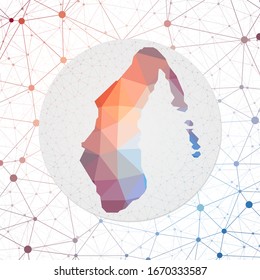 Mapa vector abstracto de Aitutaki. Tecnología en el afiche de estilo geométrico de la isla. Mapa Aitutaki poligonal sobre fondo triangular 3d. Vector EPS10.