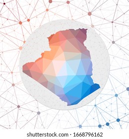 Abstract vector map of Algeria. Technology in the country geometric style poster. Polygonal Algeria map on 3d triangular mesh background. EPS10 Vector.