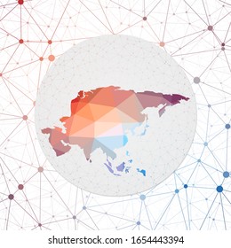 Abstract vector map of Asia. Technology in the continent geometric style poster. Polygonal Asia map on 3D triangular mesh background. EPS10 Vector.