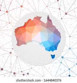 Abstract vector map of Australia. Technology in the country geometric style poster. Polygonal Australia map on 3d triangular mesh backgound. EPS10 Vector.
