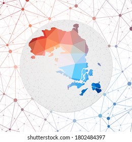 Abstract vector map of Bintan Island. Technology in the island geometric style poster. Polygonal Bintan map on 3d triangular mesh background. EPS10 Vector.