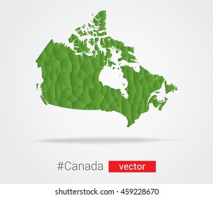 Abstract vector map of Canada made out of polygons and other geometric shapes in green color