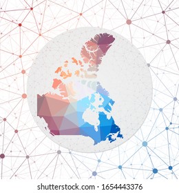 Abstract vector map of Canada. Technology in the country geometric style poster. Polygonal Canada map on 3d triangular mesh backgound. EPS10 Vector.