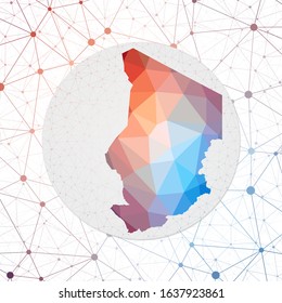 Abstract vector map of Chad. Technology in the country geometric style poster. Polygonal Chad map on 3d triangular mesh backgound. EPS10 Vector.