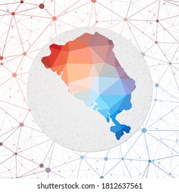 Mapa vector abstracto de la isla de Colón. Afiche de estilo geométrico de la isla con tecnología. Mapa de colon poligonal sobre fondo triangular 3d de malla. Vector EPS10.