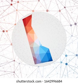 Abstract vector map of Delaware. Technology in the US state geometric style poster. Polygonal Delaware map on 3d triangular mesh background. EPS10 Vector.