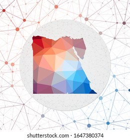 Abstract vector map of Egypt in a geometric style with a 3D triangular mesh background. Technology-themed poster.