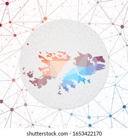 Abstract vector map of Falklands. Technology in the country geometric style poster. Polygonal Falklands map on 3d triangular mesh background. EPS10 Vector.
