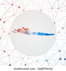 Abstract vector map of Hvar. Technology in the island geometric style poster. Polygonal Hvar map on 3d triangular mesh backgound. EPS10 Vector.