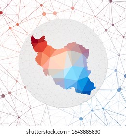 Abstract vector map of Iran. Technology in the country geometric style poster. Polygonal Iran map on 3D triangular mesh background. EPS10 Vector.