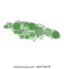 abstract vector map of jamaica filled with circles of different diameters and shades of color isolated on white background