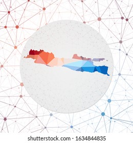 Abstract vector map of Java. Technology in the island geometric style poster. Polygonal Java map on 3d triangular mesh background. EPS10 Vector.