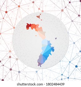 Abstract vector map of Lord Howe Island. Technology in the island geometric style poster. Polygonal Lord Howe map on 3d triangular mesh background. EPS10 Vector.